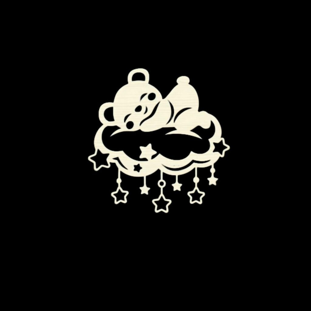 Laser Engraved Wooden Teddy Bear Sleeping on a Cloud Wall Art – Baby Room Decor