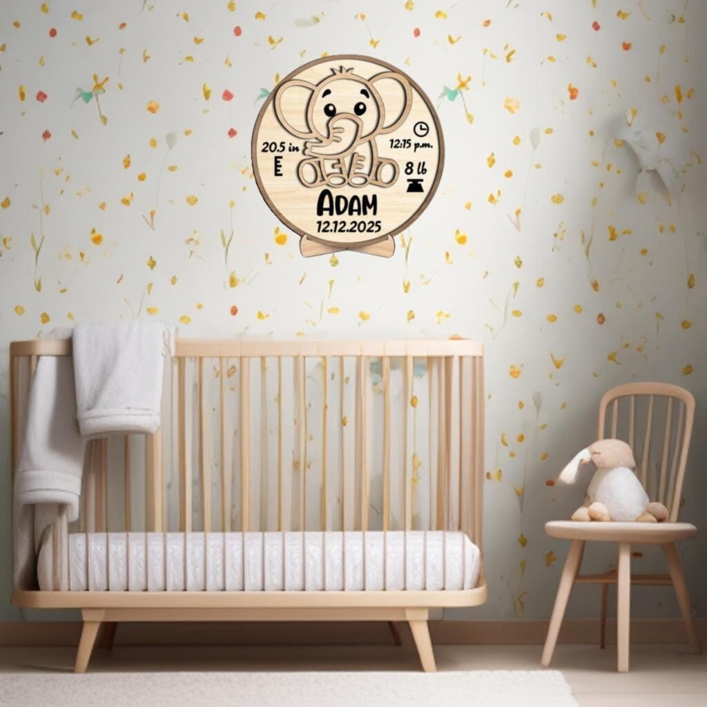 Baby Elephant Announcement Round Sign