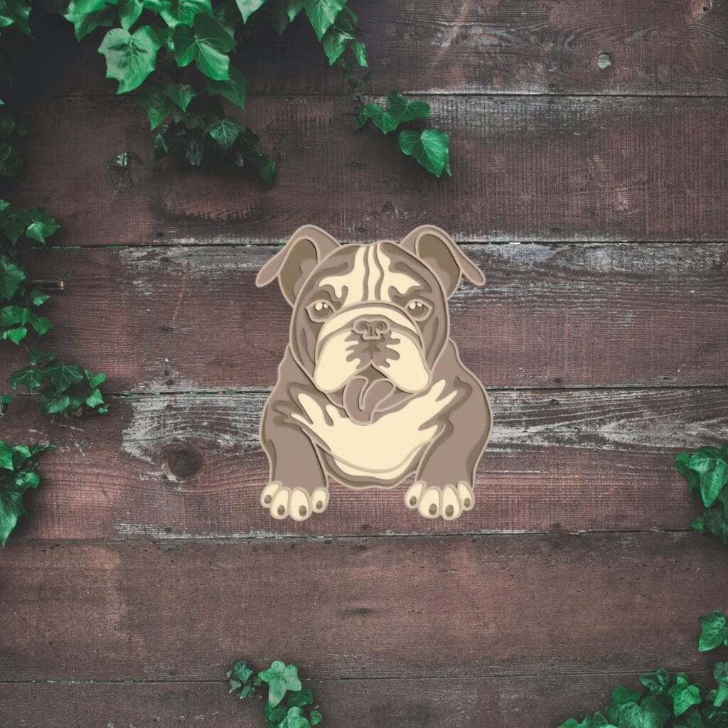 Laser Engraved 3D English Bulldog Wooden Wall Art – Unique Pet Lover Decor